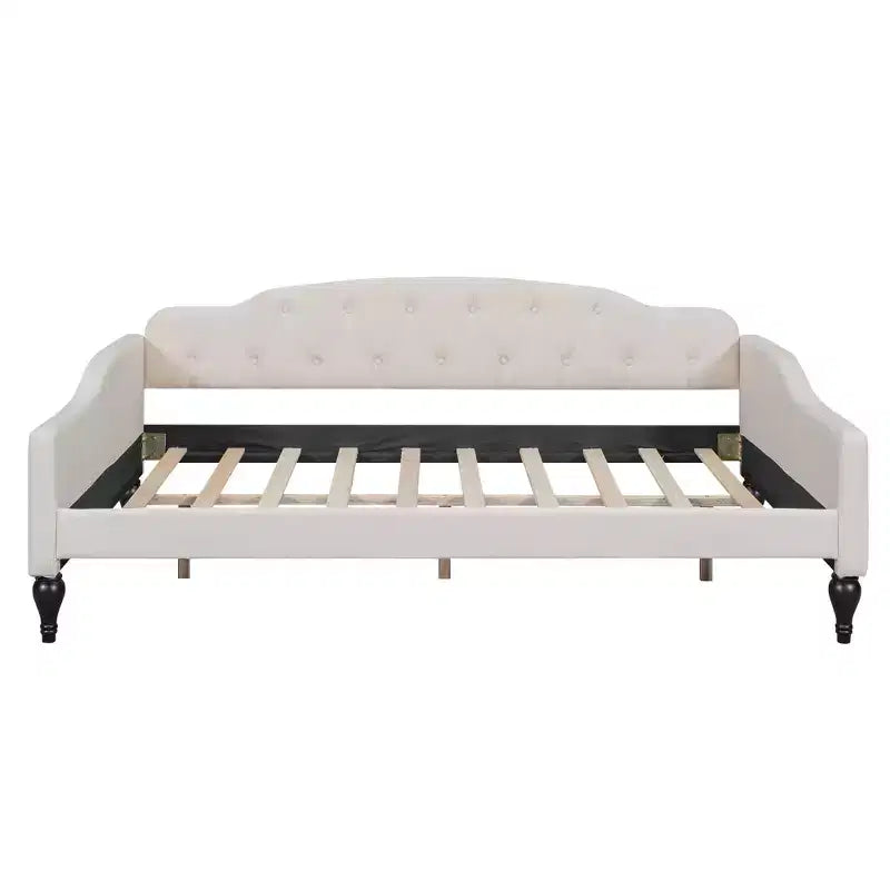 Divano letto imbottito a grandezza naturale, divano letto in lino con schienale trapuntato a bottoni per camera da letto, soggiorno, camera degli ospiti, beige