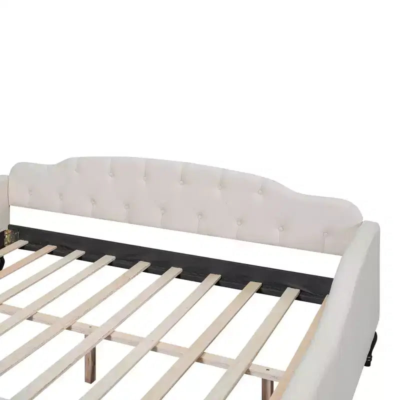 Divano letto imbottito a grandezza naturale, divano letto in lino con schienale trapuntato a bottoni per camera da letto, soggiorno, camera degli ospiti, beige