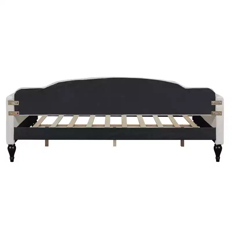 Divano letto imbottito a grandezza naturale, divano letto in lino con schienale trapuntato a bottoni per camera da letto, soggiorno, camera degli ospiti, beige