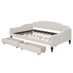 Divano letto imbottito matrimoniale con 2 cassetti, divano letto in lino con schienale trapuntato a bottoni per camera da letto, soggiorno, camera degli ospiti, beige