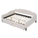 Divano letto imbottito matrimoniale con 2 cassetti, divano letto in lino con schienale trapuntato a bottoni per camera da letto, soggiorno, camera degli ospiti, beige