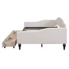 Divano letto imbottito matrimoniale con 2 cassetti, divano letto in lino con schienale trapuntato a bottoni per camera da letto, soggiorno, camera degli ospiti, beige