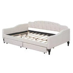 Divano letto imbottito matrimoniale con 2 cassetti, divano letto in lino con schienale trapuntato a bottoni per camera da letto, soggiorno, camera degli ospiti, beige
