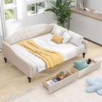 Divano letto imbottito matrimoniale con 2 cassetti, divano letto in lino con schienale trapuntato a bottoni per camera da letto, soggiorno, camera degli ospiti, beige