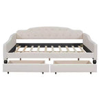 Divano letto imbottito matrimoniale con 2 cassetti, divano letto in lino con schienale trapuntato a bottoni per camera da letto, soggiorno, camera degli ospiti, beige