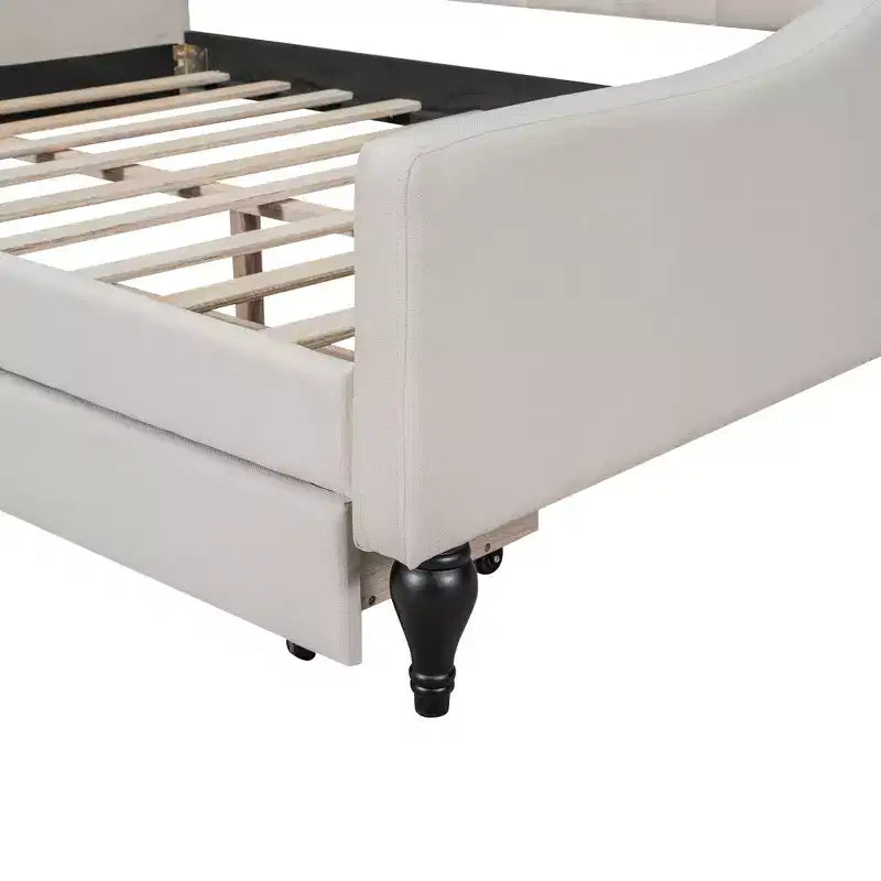Divano letto imbottito matrimoniale con 2 cassetti, divano letto in lino con schienale trapuntato a bottoni per camera da letto, soggiorno, camera degli ospiti, beige