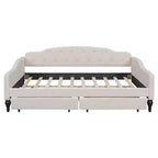 Divano letto imbottito matrimoniale con 2 cassetti, divano letto in lino con schienale trapuntato a bottoni per camera da letto, soggiorno, camera degli ospiti, beige