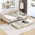 Upholstered Tufted Full Daybed with Button Tufted Backrest, Wood Full Size Daybed Framed for Bedroom, Beige