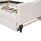 Divano letto imbottito in tessuto tufted con schienale trapuntato, struttura in legno, misura matrimoniale, per camera da letto, beige