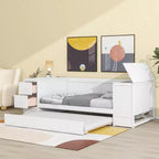 Divano Letto Singolo con Letto Estraibile e Cassetti, Struttura Divano Letto Singolo con Braccioli Contenitore e Stazione di Ricarica per Camera da Letto Soggiorno
