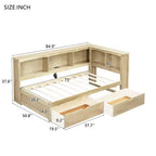 Divano Letto Singolo con Letto Estraibile e Libreria, Divano Letto a L con Mensole e Porte USB, Struttura Letto ad Angolo Singolo con Testiera