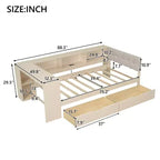 Letto a piattaforma con testiera a libreria angolare e cassetti, Struttura letto in legno con ricarica e testiera imbottita, Crema
