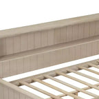 Divano letto contenitore in legno, base letto a piattaforma con mensole e 3 cassetti e ante scorrevoli, letto ad angolo a L con contenitori, bianco antico