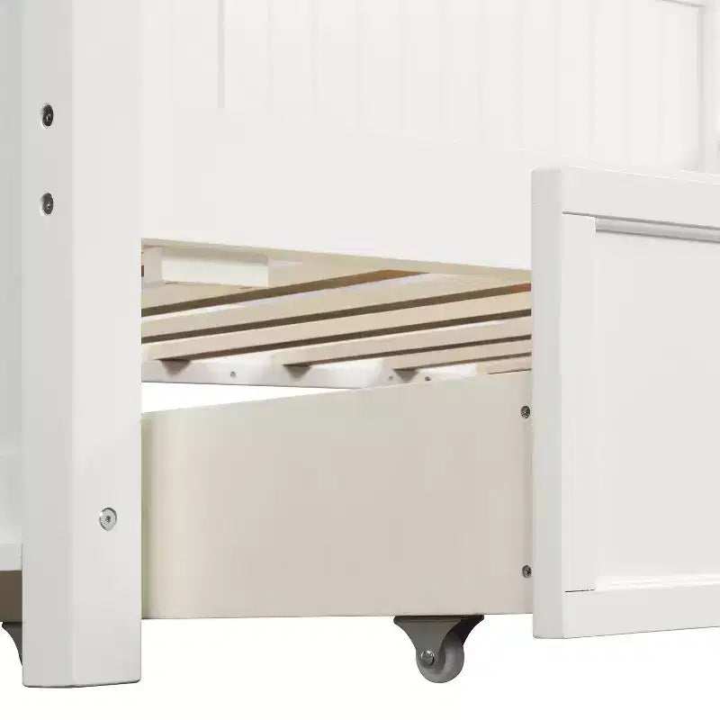 Divano letto singolo con contenitore a tre cassetti, struttura del divano letto singolo in legno per camera da letto, bianco