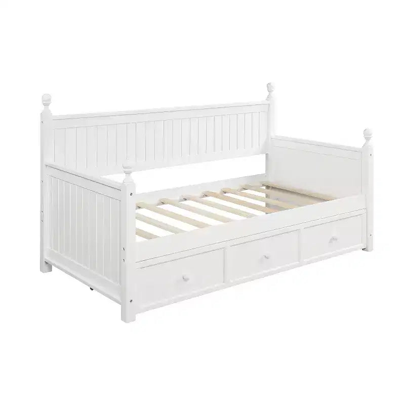 Divano letto singolo con contenitore a tre cassetti, struttura del divano letto singolo in legno per camera da letto, bianco