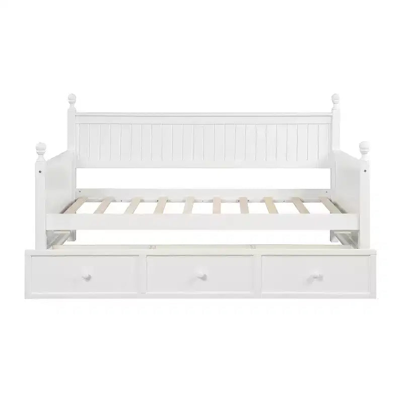 Divano letto singolo con contenitore a tre cassetti, struttura del divano letto singolo in legno per camera da letto, bianco