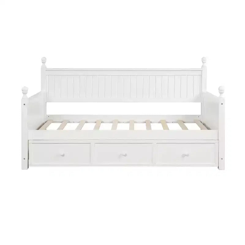 Divano letto singolo con contenitore a tre cassetti, struttura del divano letto singolo in legno per camera da letto, bianco