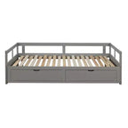 Divano Letto in Legno Matrimoniale con Letto Estraibile e Due Cassetti Contenitori, Struttura Letto Estensibile, Divano Letto per Camera da Letto Soggiorno