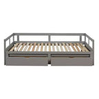 Divano Letto in Legno Matrimoniale con Letto Estraibile e Due Cassetti Contenitori, Struttura Letto Estensibile, Divano Letto per Camera da Letto Soggiorno