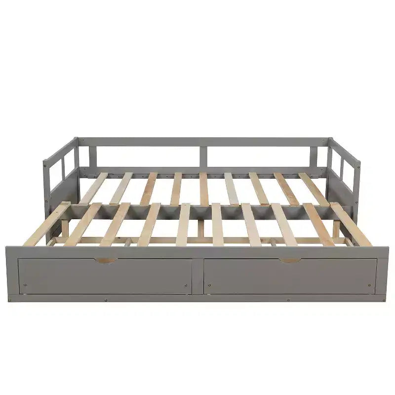 Divano Letto in Legno Matrimoniale con Letto Estraibile e Due Cassetti Contenitori, Struttura Letto Estensibile, Divano Letto per Camera da Letto Soggiorno