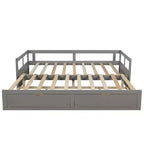 Divano Letto in Legno Matrimoniale con Letto Estraibile e Due Cassetti Contenitori, Struttura Letto Estensibile, Divano Letto per Camera da Letto Soggiorno