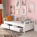 Divano Letto in Legno Matrimoniale con Letto Estraibile e Due Cassetti Contenitori, Struttura Letto Estensibile, Divano Letto per Camera da Letto Soggiorno