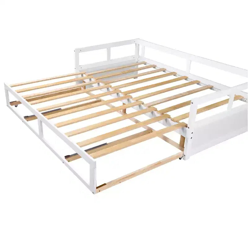 Divano Letto in Legno Matrimoniale con Letto Estraibile e Due Cassetti Contenitori, Struttura Letto Estensibile, Divano Letto per Camera da Letto Soggiorno