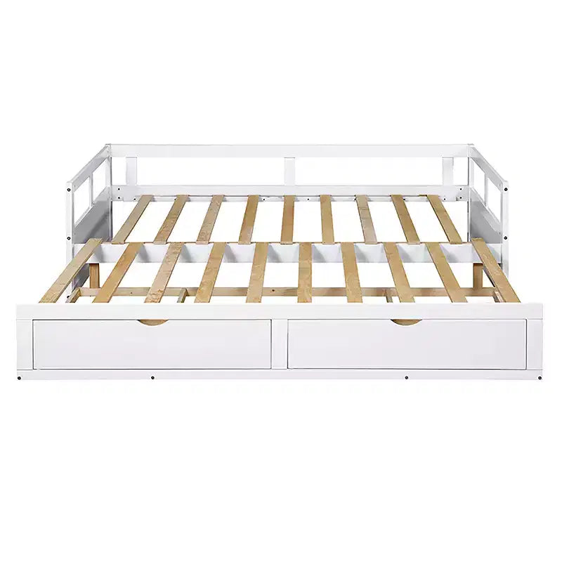 Divano Letto in Legno Matrimoniale con Letto Estraibile e Due Cassetti Contenitori, Struttura Letto Estensibile, Divano Letto per Camera da Letto Soggiorno