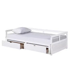 Divano Letto in Legno Matrimoniale con Letto Estraibile e Due Cassetti Contenitori, Struttura Letto Estensibile, Divano Letto per Camera da Letto Soggiorno