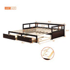 Divano Letto in Legno Matrimoniale con Letto Estraibile e Due Cassetti Contenitori, Struttura Letto Estensibile, Divano Letto per Camera da Letto Soggiorno