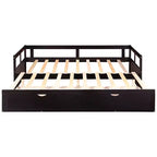 Divano Letto in Legno Matrimoniale con Letto Estraibile e Due Cassetti Contenitori, Struttura Letto Estensibile, Divano Letto per Camera da Letto Soggiorno