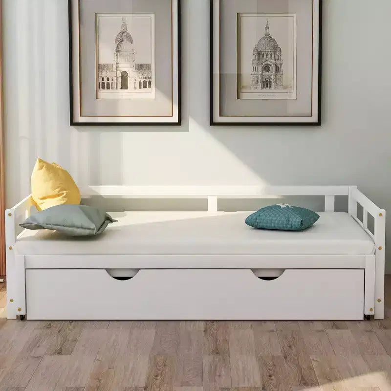 Divano Letto in Legno Matrimoniale, Estensibile con Struttura in Legno Massello con Letto Estraibile