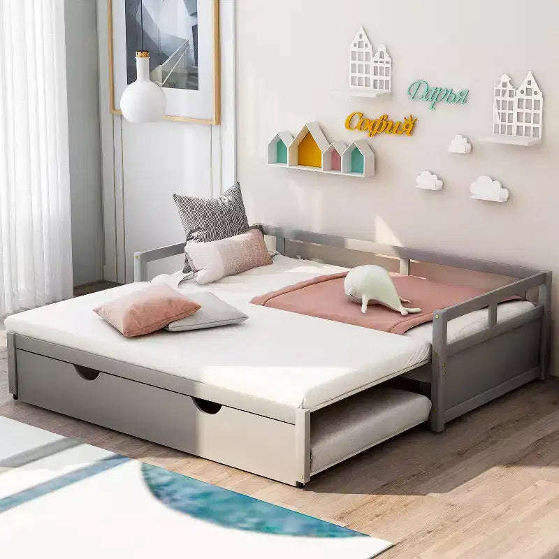 Divano Letto in Legno Matrimoniale, Estensibile con Struttura in Legno Massello con Letto Estraibile