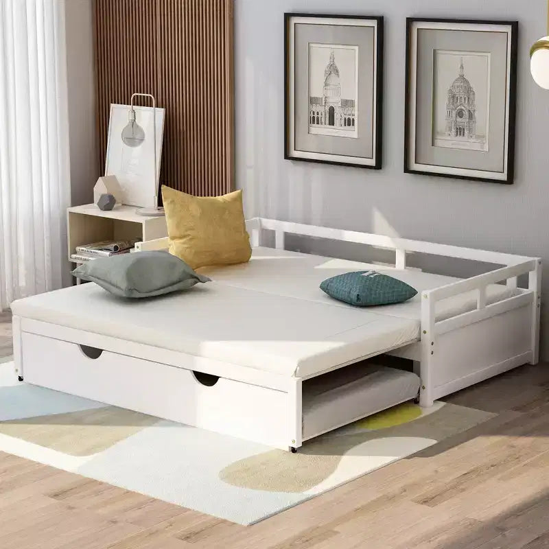 Divano Letto in Legno Matrimoniale, Estensibile con Struttura in Legno Massello con Letto Estraibile