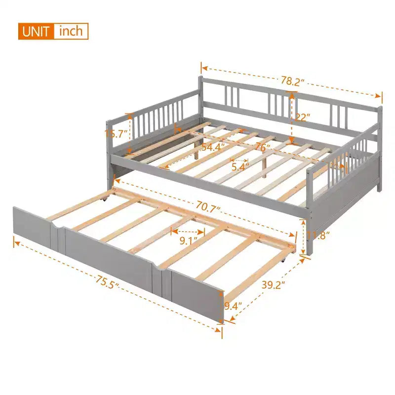Divano Letto in Legno Massello con Letto Estraibile, Struttura Divano Letto Allungabile in Legno Massello con Letto Estraibile a Scomparsa
