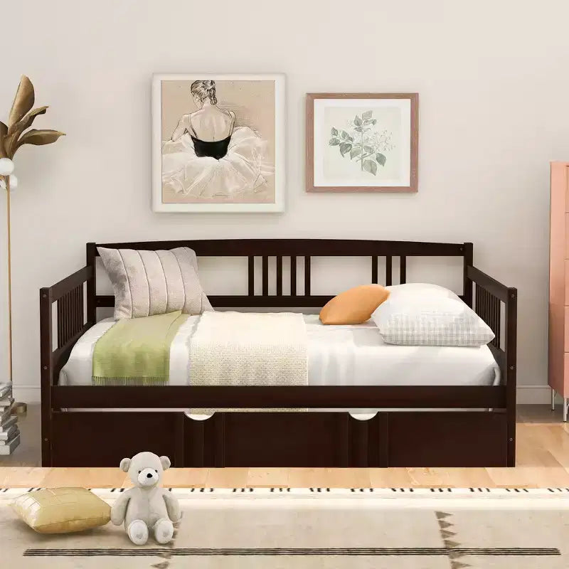Divano Letto in Legno Massello con Letto Estraibile, Struttura Divano Letto Allungabile in Legno Massello con Letto Estraibile a Scomparsa