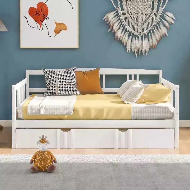 Divano Letto in Legno Massello con Letto Estraibile, Struttura Divano Letto Allungabile in Legno Massello con Letto Estraibile a Scomparsa