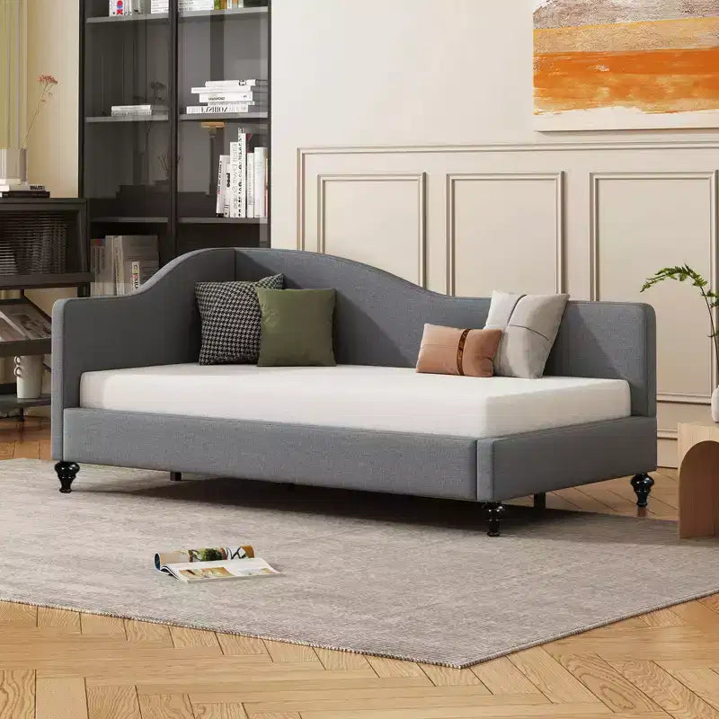 GDFStudio Gene Divano Letto a L in Lino con Gambe in Legno Massello