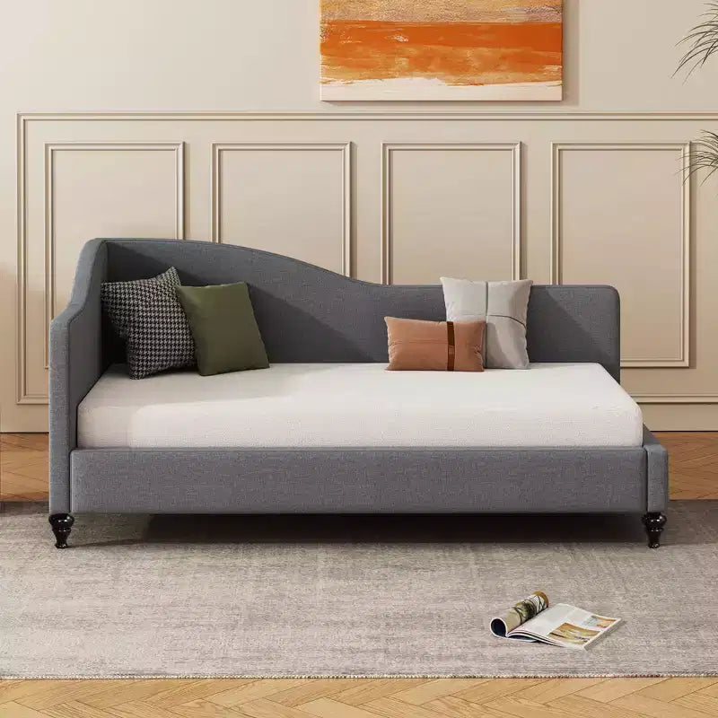 GDFStudio Gene Divano Letto a L in Lino con Gambe in Legno Massello