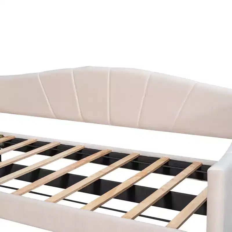 Letto a una piazza imbottito con letto estraibile, divano letto in velluto con testiera e braccioli per soggiorno
