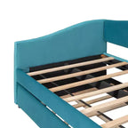 Letto a una piazza imbottito con letto estraibile, divano letto in velluto con testiera e braccioli per soggiorno