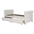 Divano letto imbottito singolo con cassetti, divano letto singolo in legno con cassetti contenitore