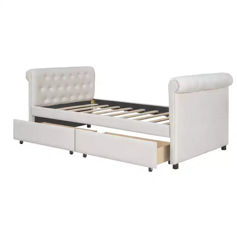 Divano letto imbottito singolo con cassetti, divano letto singolo in legno con cassetti contenitore
