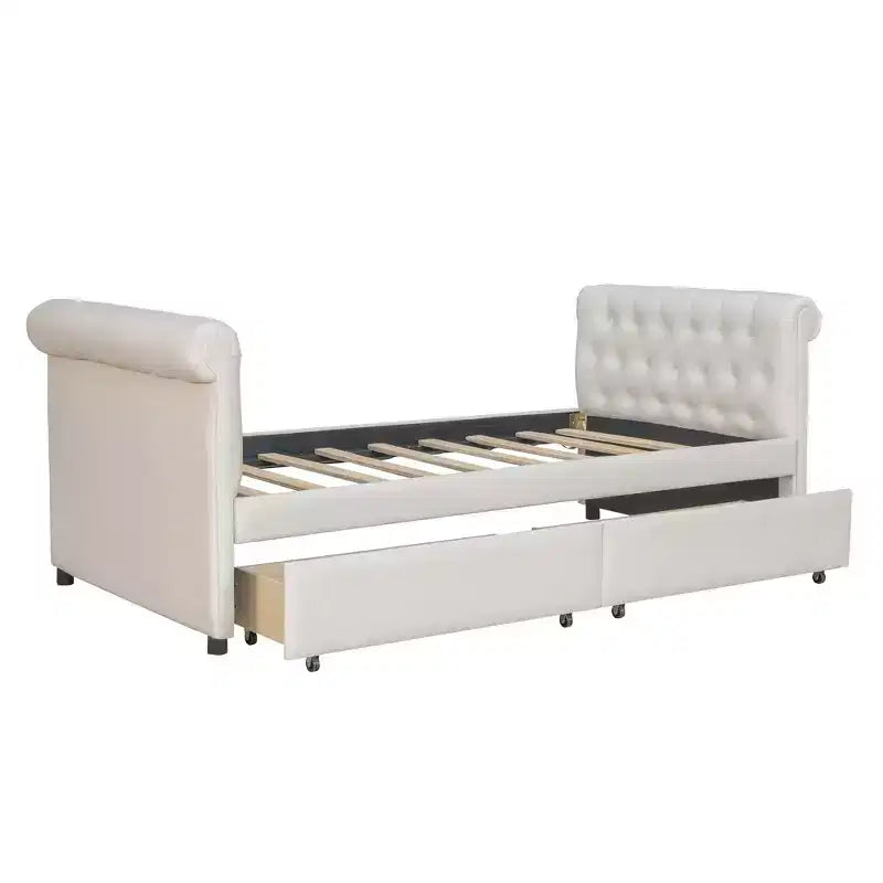 Divano letto imbottito singolo con cassetti, divano letto singolo in legno con cassetti contenitore
