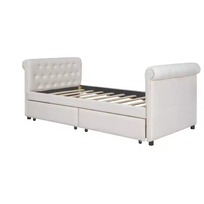 Divano letto imbottito singolo con cassetti, divano letto singolo in legno con cassetti contenitore