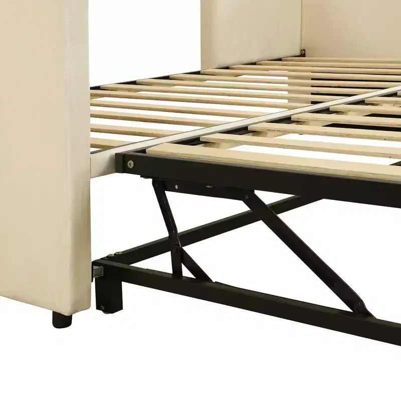 Divano letto imbottito con letto estraibile a scomparsa, Struttura letto singolo in legno con letto estraibile estensibile, Divano letto a capitonné