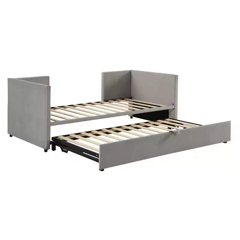 Divano letto imbottito con letto estraibile a scomparsa, Struttura letto singolo in legno con letto estraibile estensibile, Divano letto a capitonné