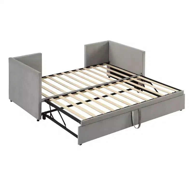 Divano letto imbottito con letto estraibile a scomparsa, Struttura letto singolo in legno con letto estraibile estensibile, Divano letto a capitonné