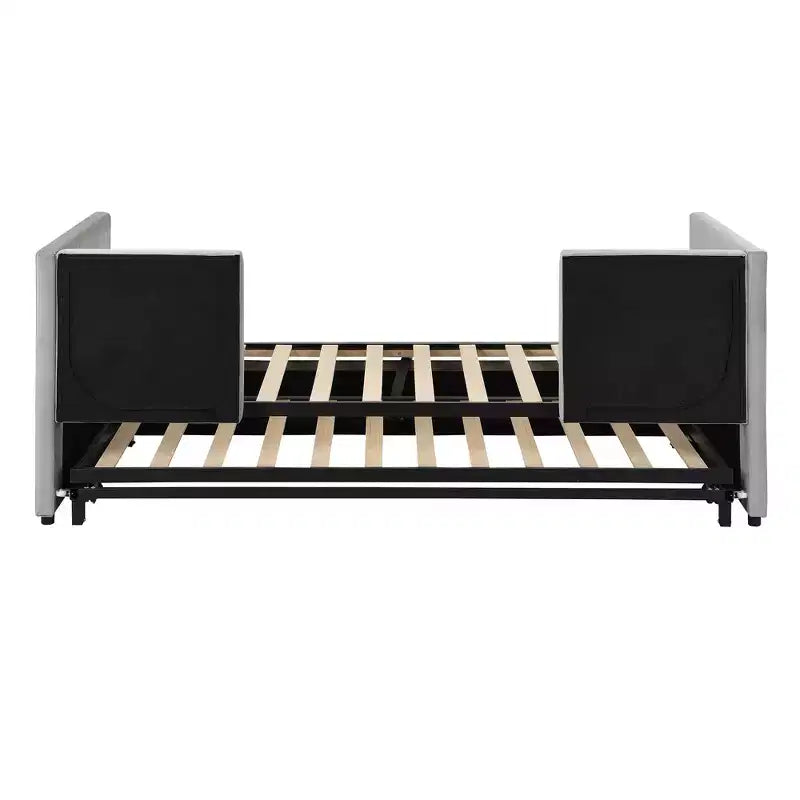 Divano letto imbottito con letto estraibile a scomparsa, Struttura letto singolo in legno con letto estraibile estensibile, Divano letto a capitonné