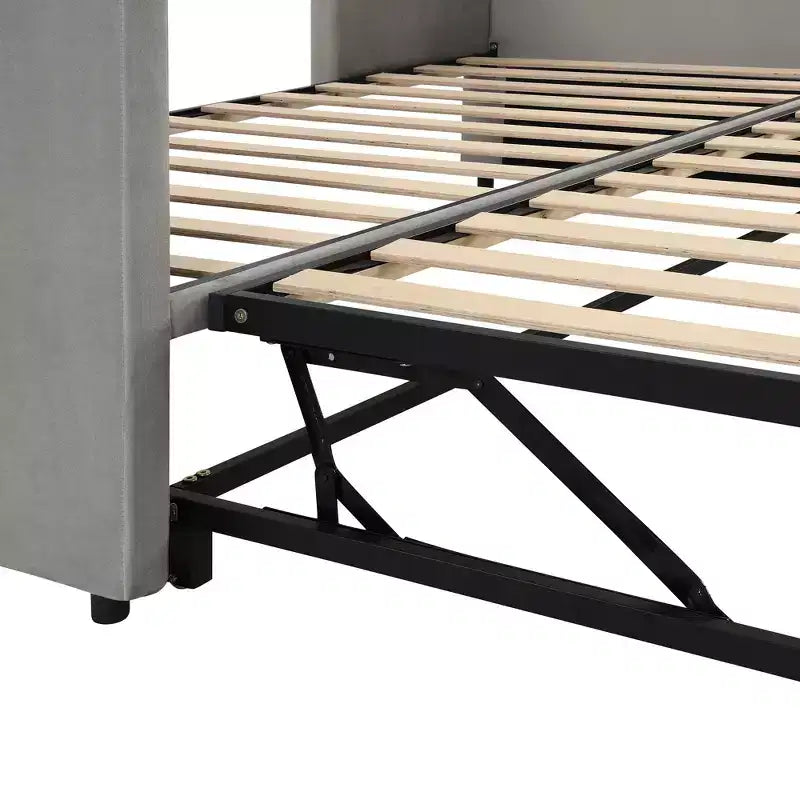 Divano letto imbottito con letto estraibile a scomparsa, Struttura letto singolo in legno con letto estraibile estensibile, Divano letto a capitonné